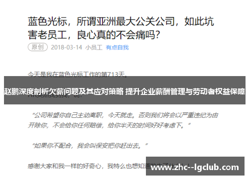 赵鹏深度剖析欠薪问题及其应对策略 提升企业薪酬管理与劳动者权益保障 赵鹏深度剖析欠薪问题及其应对策略 提升企业薪酬管理与劳动者权益保障