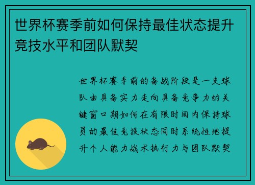 世界杯赛季前如何保持最佳状态提升竞技水平和团队默契